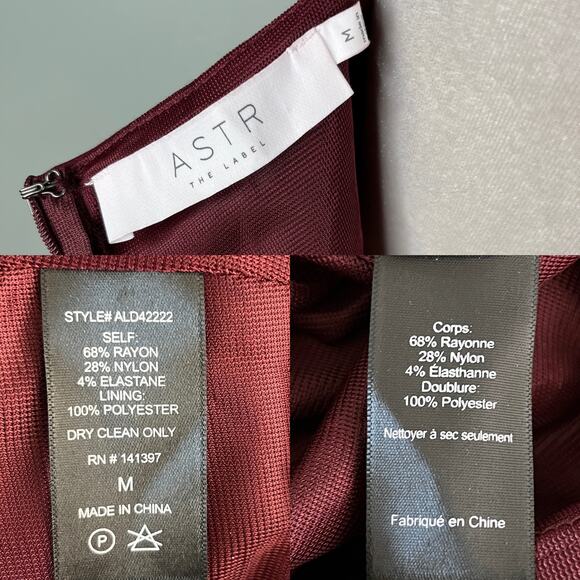 ASTR The Label Ruffle Stretch Knit Body Con Dress Wine Medium M New - Picture 7 of 10